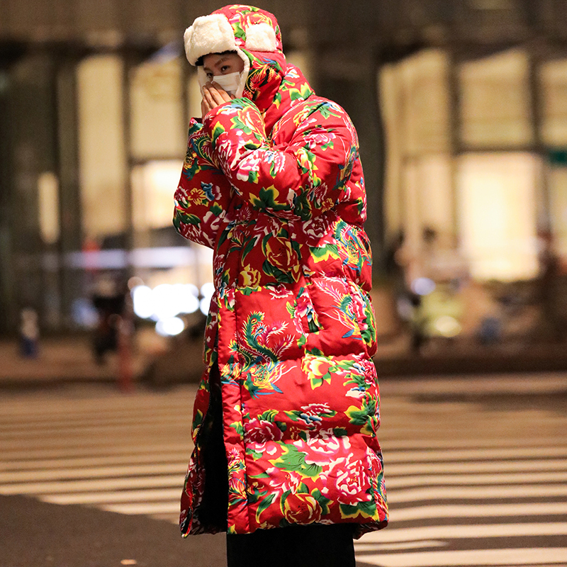 东北大花棉袄男款冬季棉服国风年轻人军大衣2023新款外套情侣棉衣