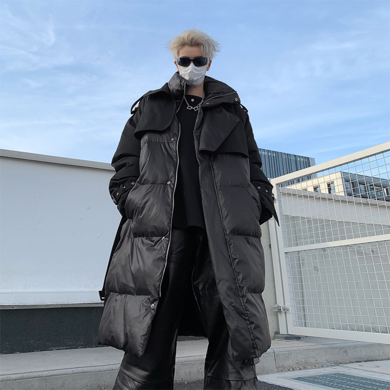 cleanfit黑色羽绒服男冬季长款高级感军大衣保暖棉衣加厚大码棉服