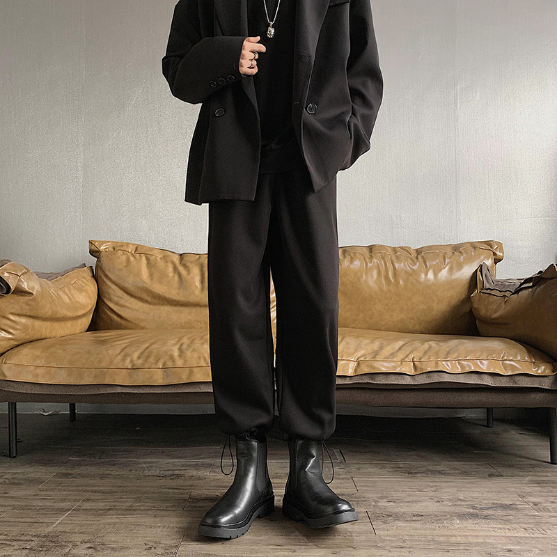 搭配马丁靴的裤子男冬款加厚痞帅高级感西装裤潮牌束脚宽松休闲裤