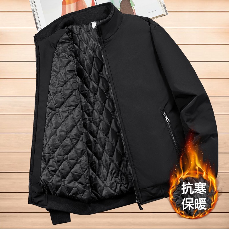秋冬季中年男士夹克加绒加厚外套中老年人男装爸爸春秋上衣服爷爷