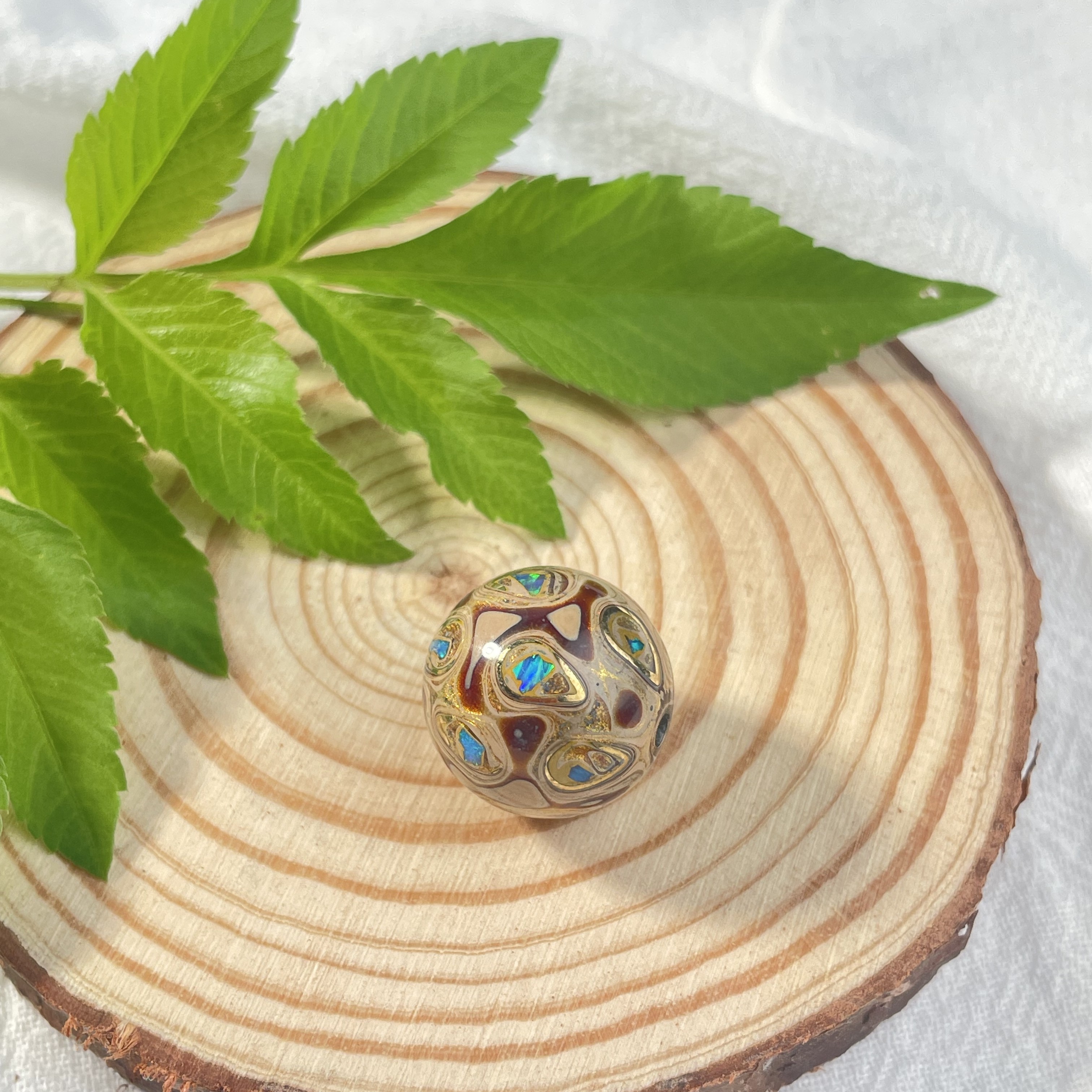 非遗传承纯手工大漆珠白金蓝白色铜丝镶嵌搭钥匙扣锁骨链配珠17mm