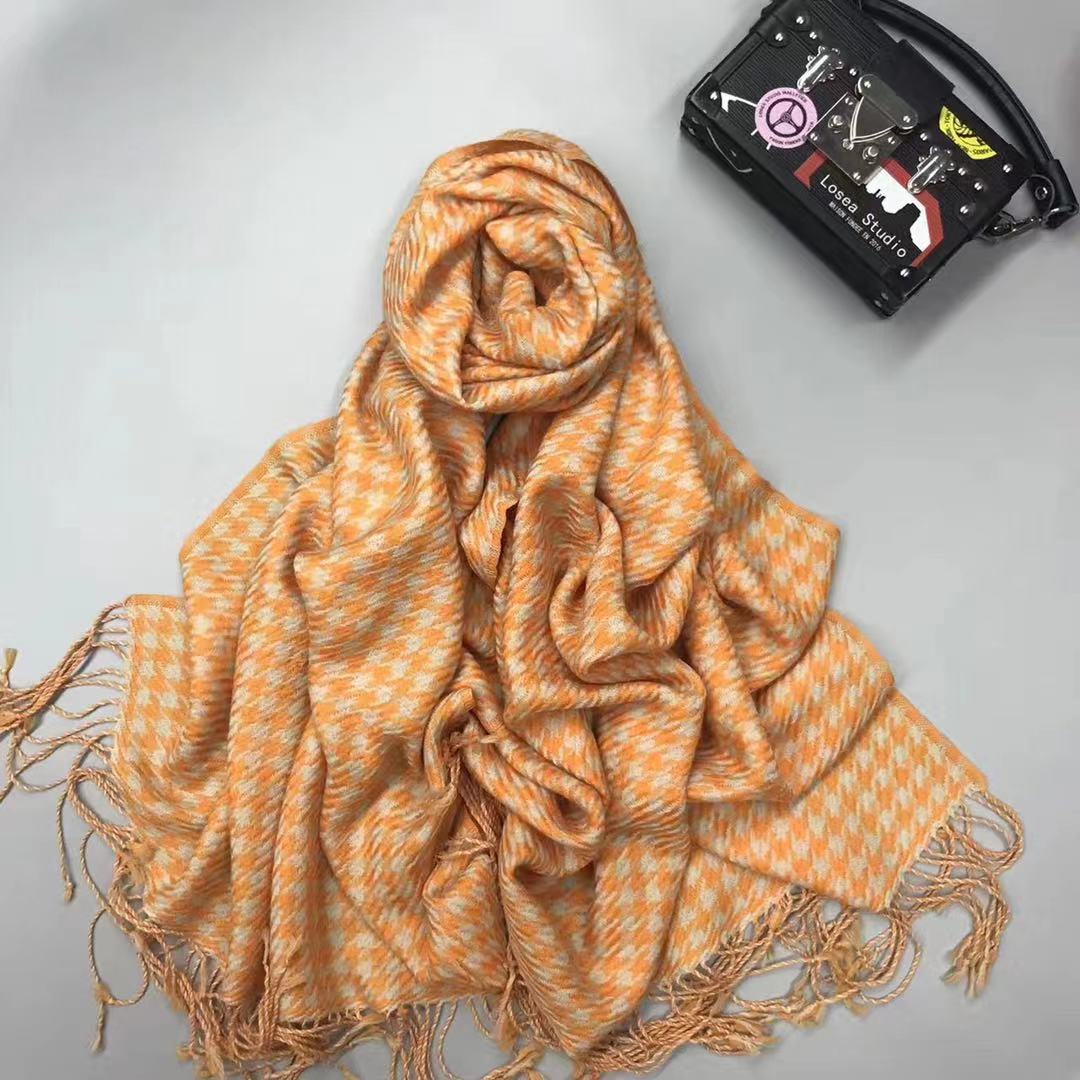 纯羊毛围巾女千鸟格围巾时尚保暖100%纯羊毛围巾秋冬季保暖围脖女