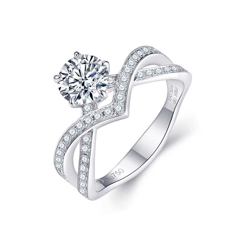 实验室培育钻石皇冠爱翼款18k白金结婚戒指女IGI/HPHT/CVD人造钻