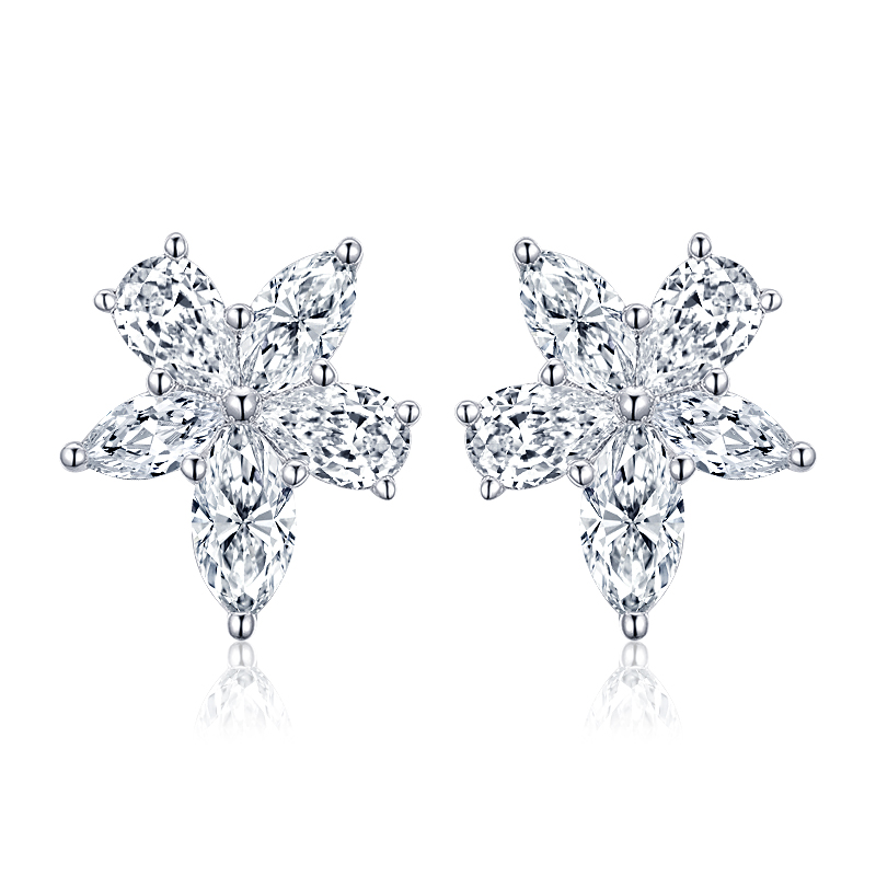 实验室培育钻石18K白金耳钉五叶马眼花簇豪华款耳钉实验室河南钻