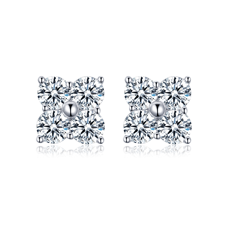 实验室培育钻石四叶草耳钉钻石0.8ctct四钻耳钉18K白金生日礼物