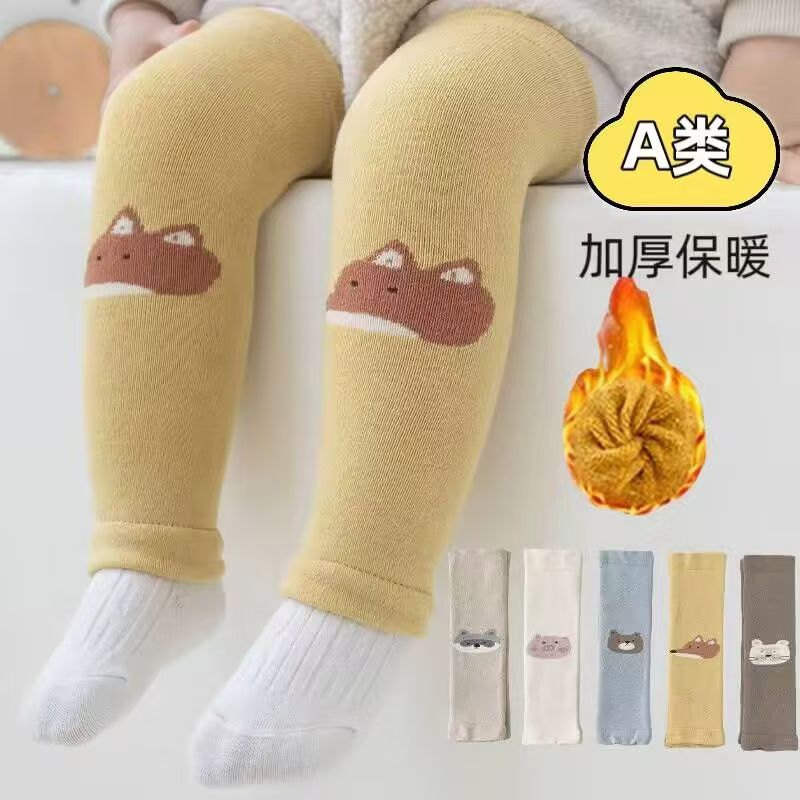 婴儿长筒护膝宝宝爬行袜套冬季加绒加厚换尿不湿神器新生儿保暖袜