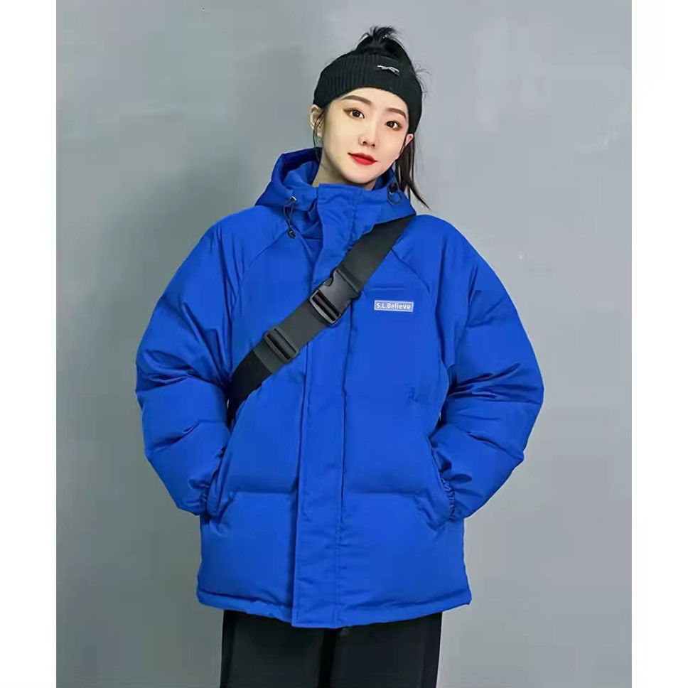 江红2023新款羽绒服女短款冬装克莱因蓝休闲户外情侣宽松厚款RT