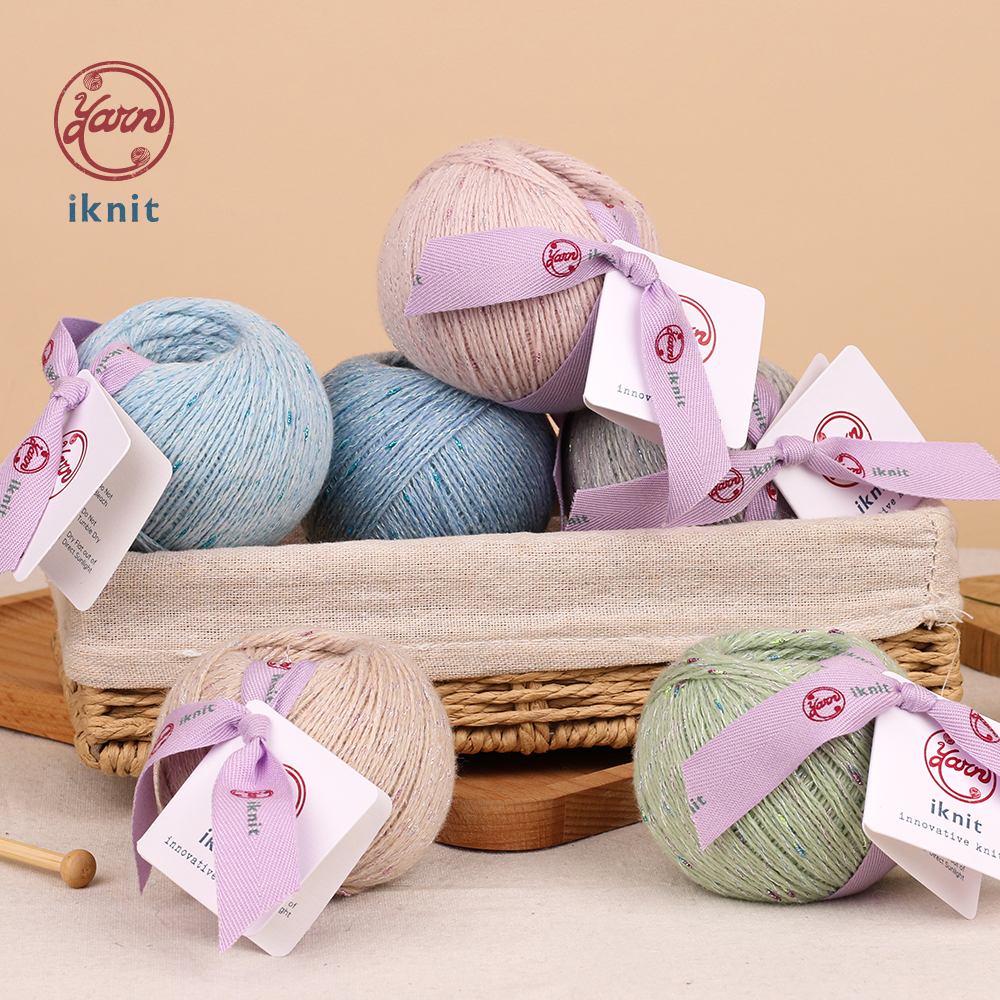 iknit 粉羊毛结子 手编 中细线 50克 166m（92%羊毛 8%结子）