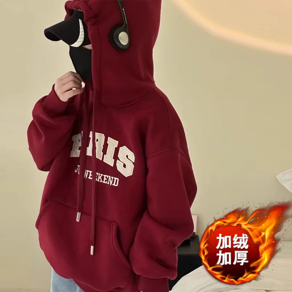 (加绒)儿童新款安哥拉红加绒套头加厚上衣男女中性款连帽宽松卫衣