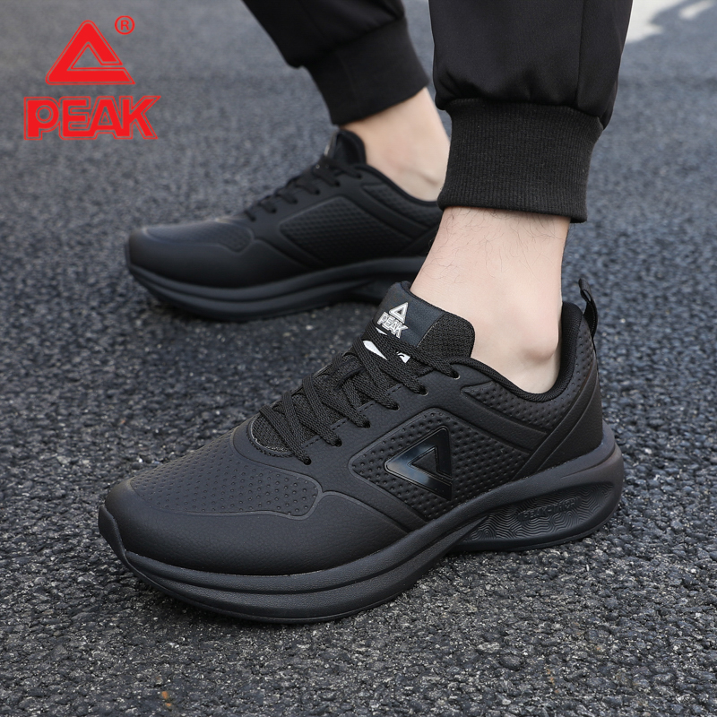 匹克态极加绒跑步鞋男冬季新款皮面防水耐磨防滑回弹减震运动鞋