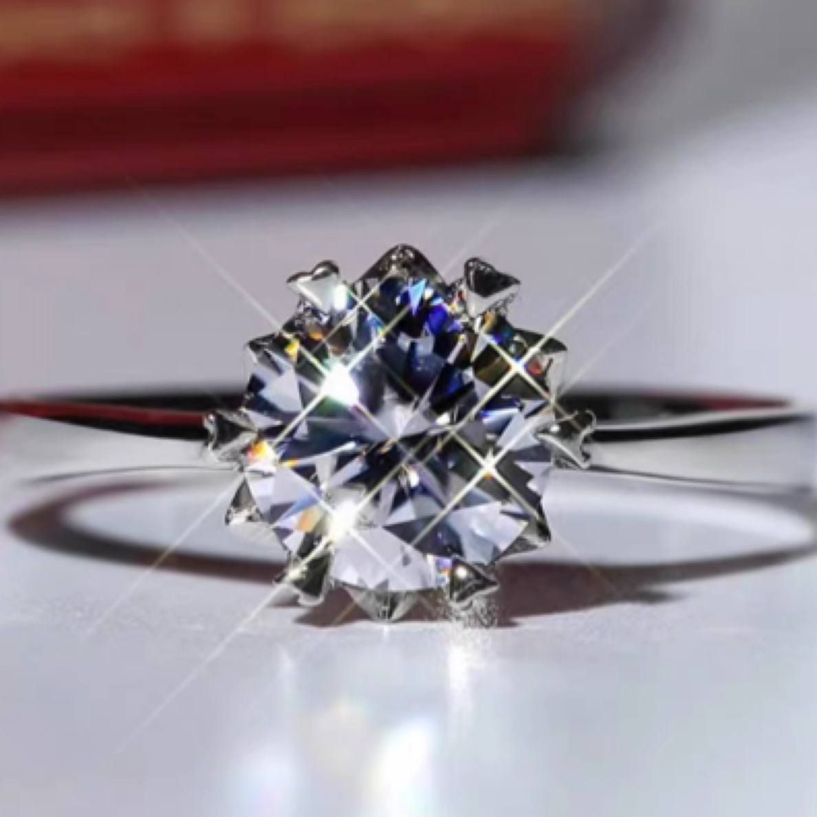 925银莫桑石银制品 （光直臂雪花）素款时尚经典光面精致镶嵌结婚