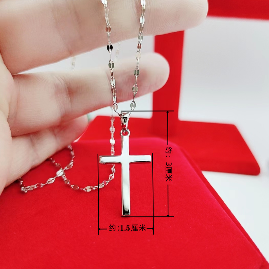 坠链均925银 姊妹女款十字架项链 光面实心刻字套链 简约时尚银饰