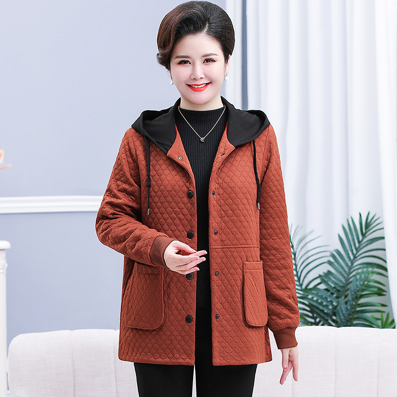 中老年人春秋款加大加肥宽松时尚上衣胖妈妈200斤洋气连帽外套