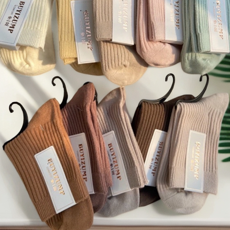 （男/女款纯色）秋冬季双针精梳棉防臭袜纯棉百搭纯色中筒袜子