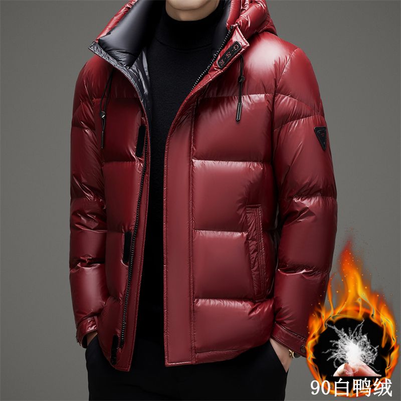 亮面羽l绒服男短款连帽2023新款男士冬季黑金保暖防寒男装外秋冬