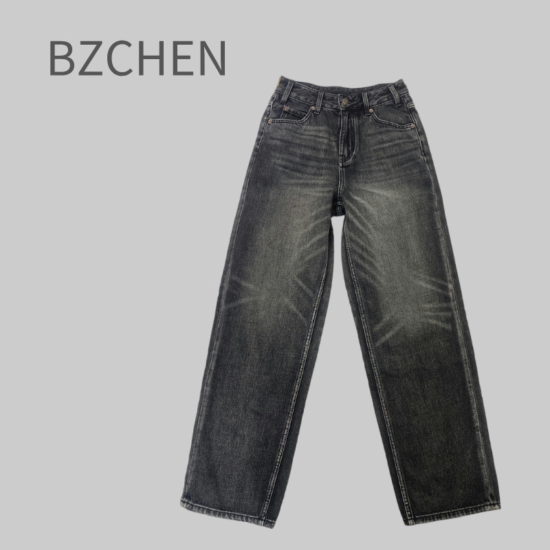 陈洁推荐 秋冬新款复古洗水磨旧牛仔长裤