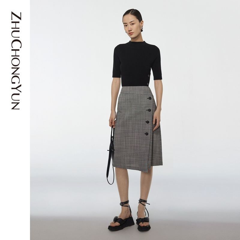 【米儿精选】ZHUCHONGYUN格纹提花针织衫C1BW1723M显瘦