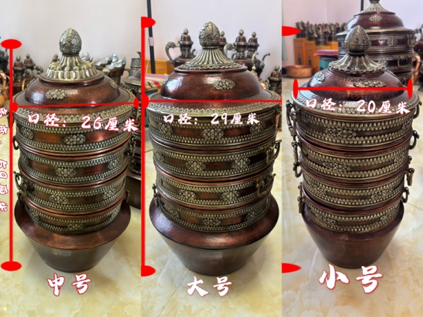 仿尼泊尔纯铜镀锡摆件手工蒸锅大中小号