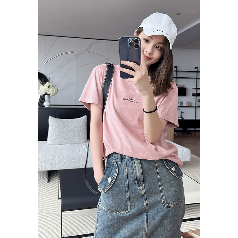 美洋MEIYANG 【现货】桃花运T恤 字母刺绣宽松圆领短袖上衣