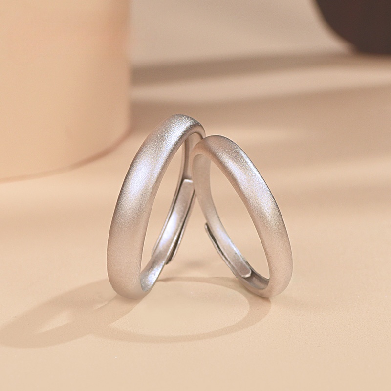 足银戒指 990足银磨砂情侣戒指纯银活口素圈指环七夕礼物送女友