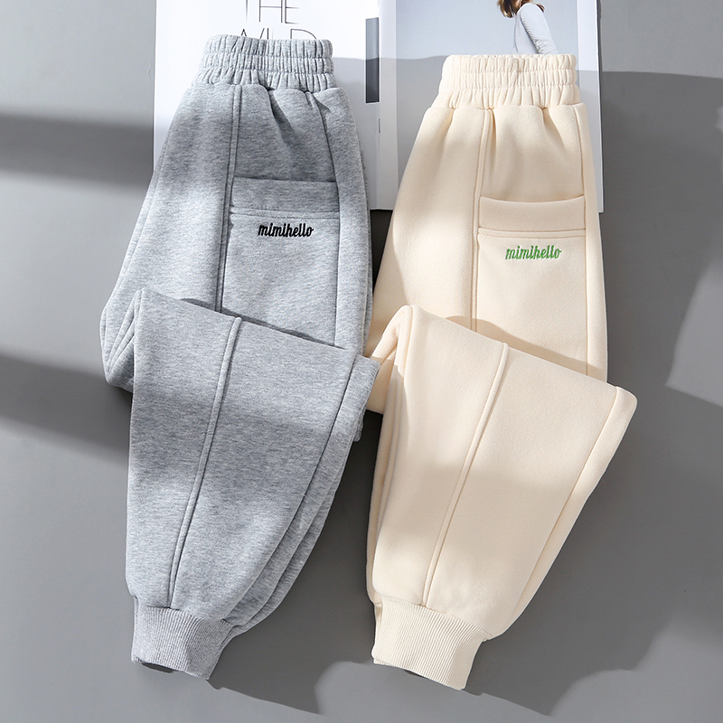 儿童加绒裤子冬装新款洋气女童男童韩版一体绒休闲裤儿童运动裤  