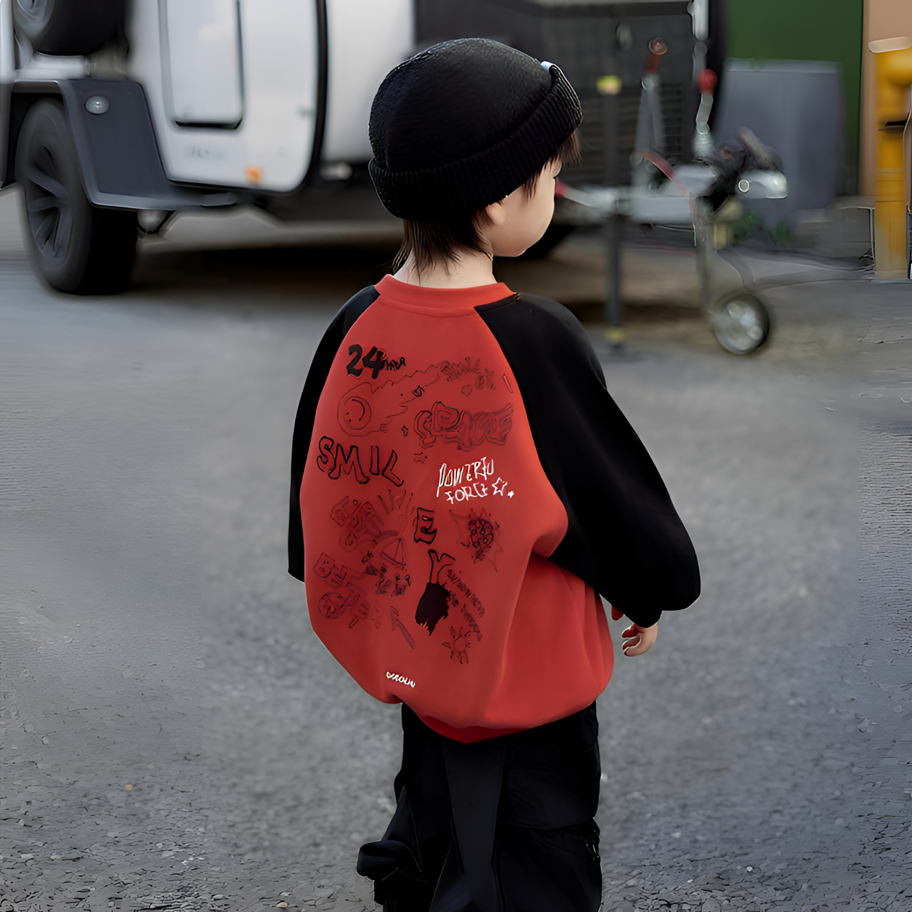 儿童趣味线条图案春秋卫衣2025秋季新款拼色中小童打底衫男童上衣