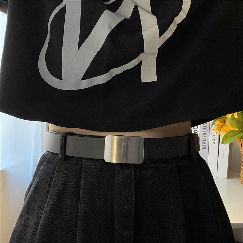 ins韩版简约镜面皮带女百搭平滑扣按扣腰带男时尚牛仔裤休闲裤带