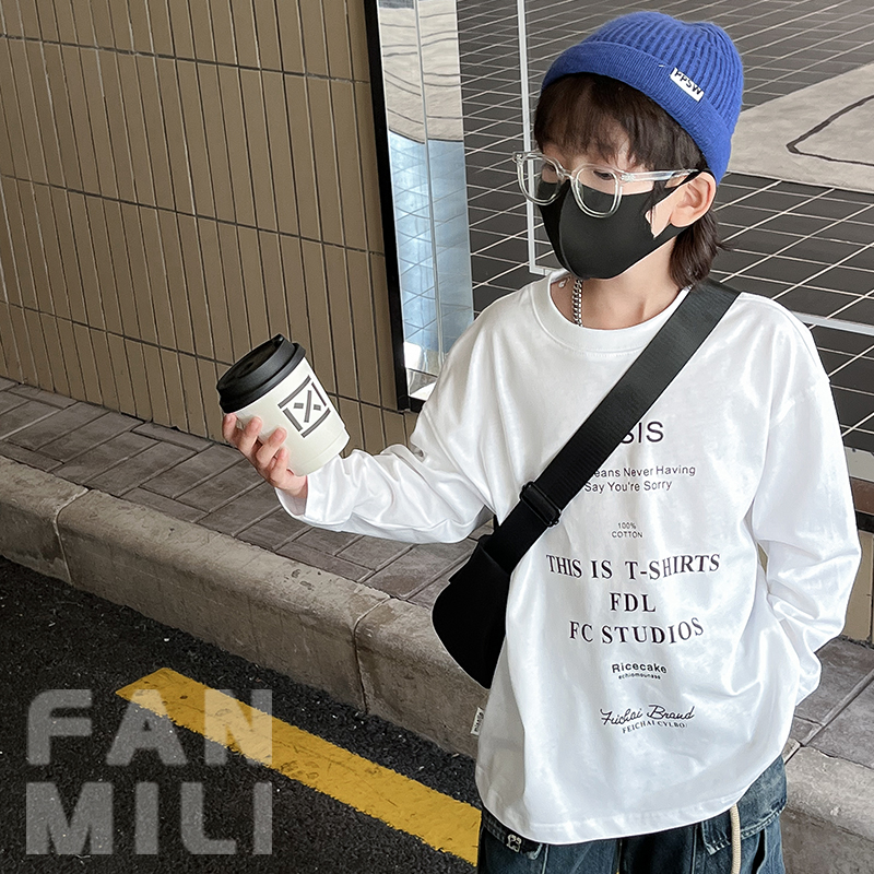 男童长袖t恤韩版儿童春秋炸街字母上衣潮中大童新款洋气秋装