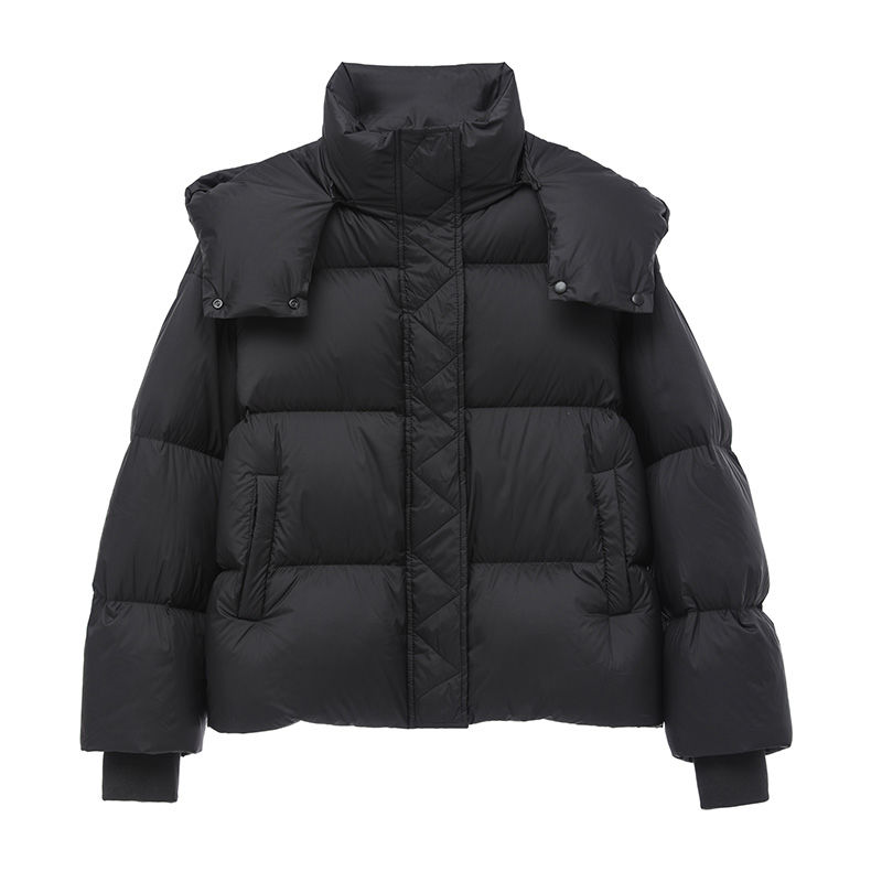 美拉德潮流防寒白鸭绒羽绒服女轻奢短款欧货气质连帽面包服冬