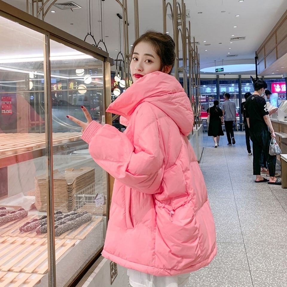 羽绒服短款2023冬季新款白鸭绒连帽加厚中长袄小个子面包服潮外套