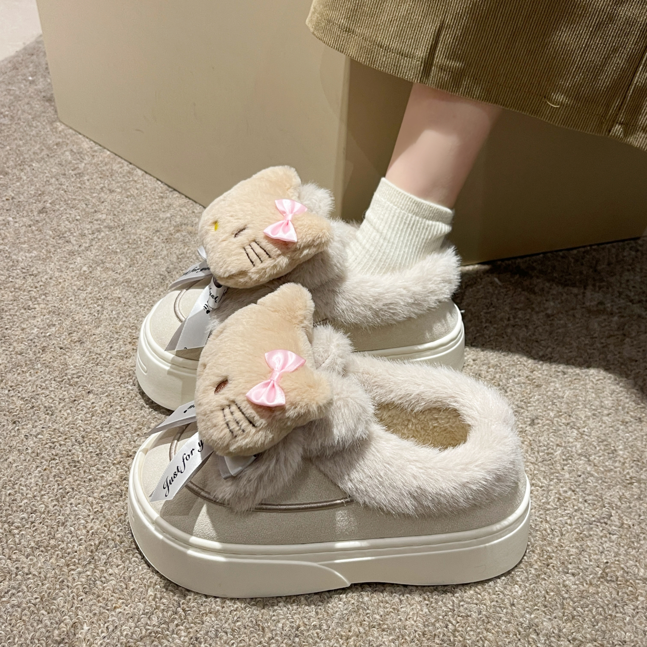 【小扬哥推荐】可爱毛毛猫咪雪地靴女冬加绒加厚棉鞋2023新款短筒