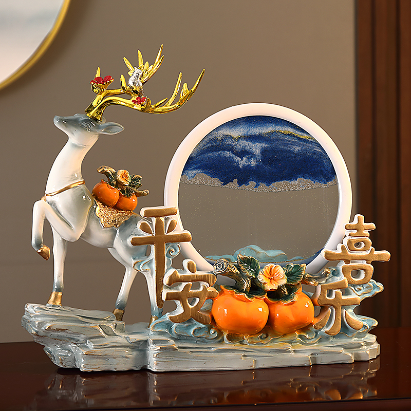 【小扬哥推荐】流沙画沙漏鹿摆件平安喜乐客厅玄关电视柜酒柜装饰