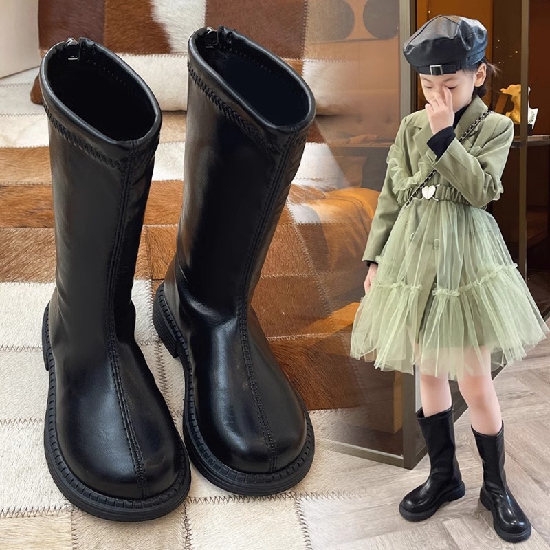 女童靴子2023冬季新款儿童高筒公主棉靴女孩加绒保暖长靴皮靴