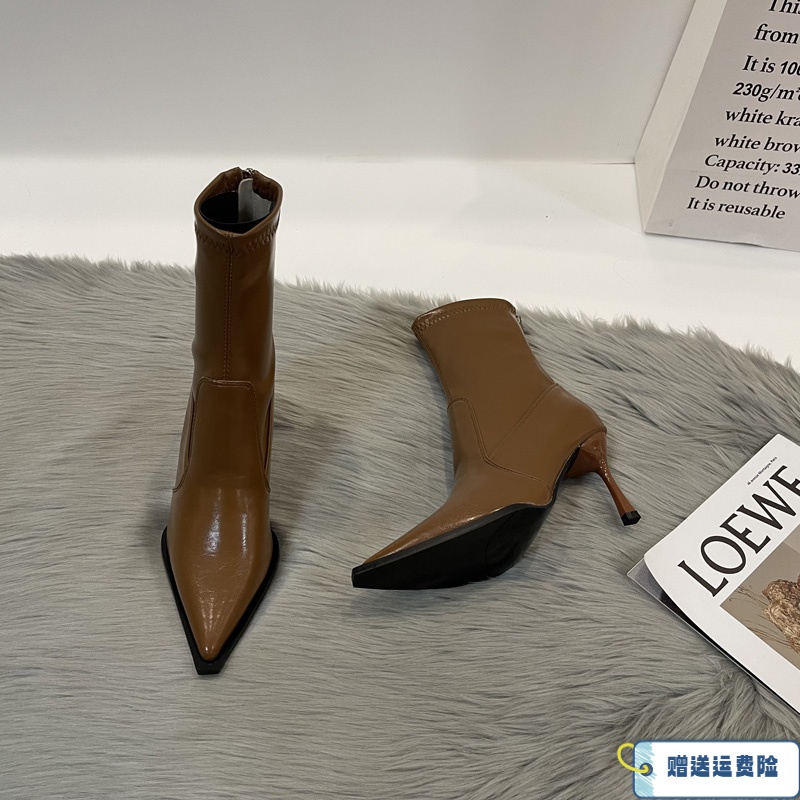 红蜻蜓牌沿荐小个子靴子女显高细跟秋季高跟鞋小众设计感高级