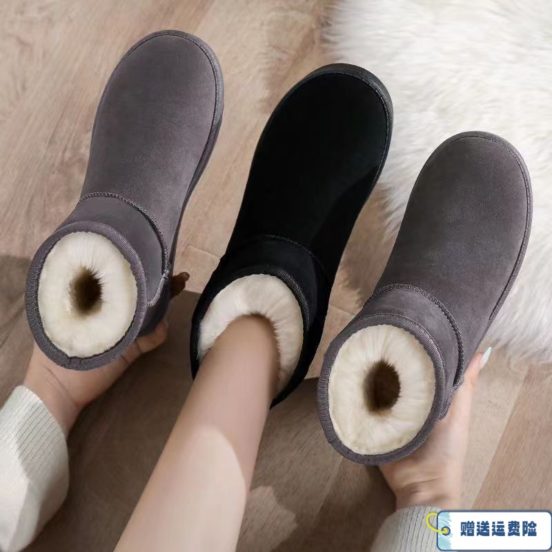 红蜻蜓牌雪地靴女短筒2023新款秋冬季棉鞋加绒加厚百搭防滑女靴子