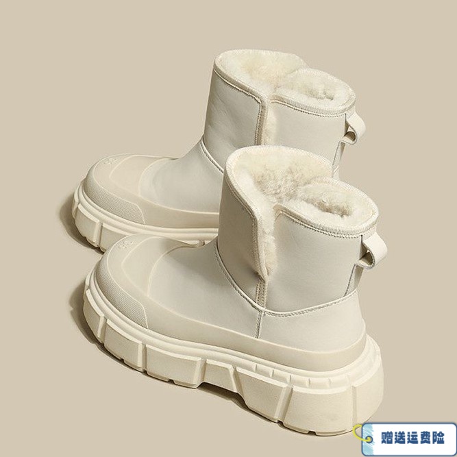 红蜻蜓牌女鞋厚底皮毛一体毛茸茸雪地靴女2023新款冬季加绒加厚百