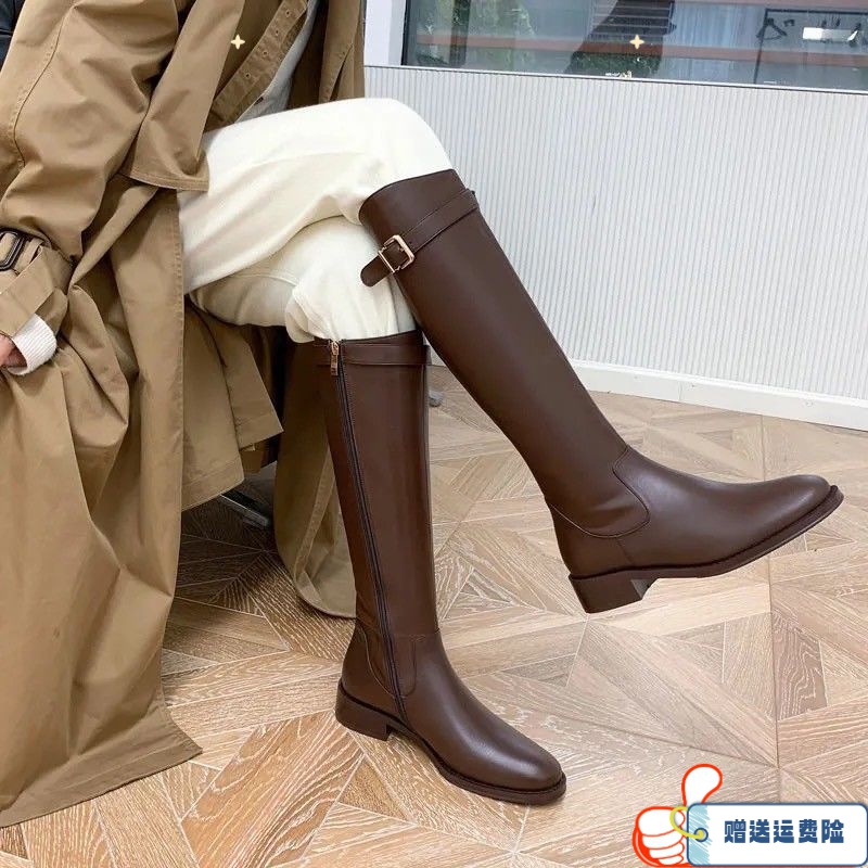 红蜻蜓牌长筒靴女2023新款秋冬加绒小个子长靴侧拉链骑士靴女显瘦