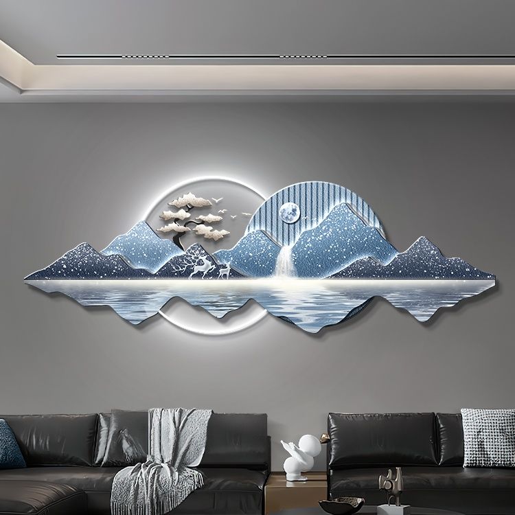 轻奢沙发背景墙挂画大气高档新中式山水玄关画背靠金山客厅装饰画