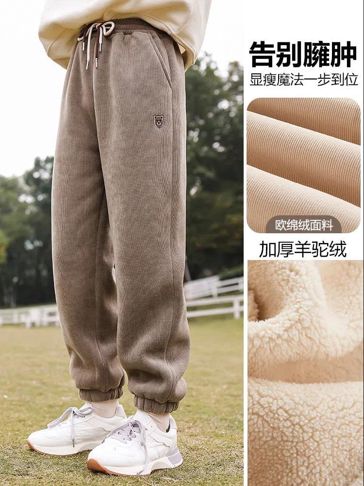 女童加绒裤子冬季2023新款羊驼绒加厚卫裤女大童冬装一体绒运动裤