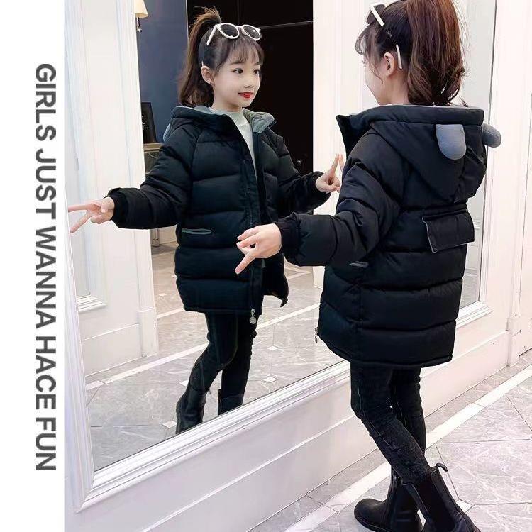 2023新女童衣冬装儿童韩版中长款袄加绒加厚羽绒服中大童洋气外套