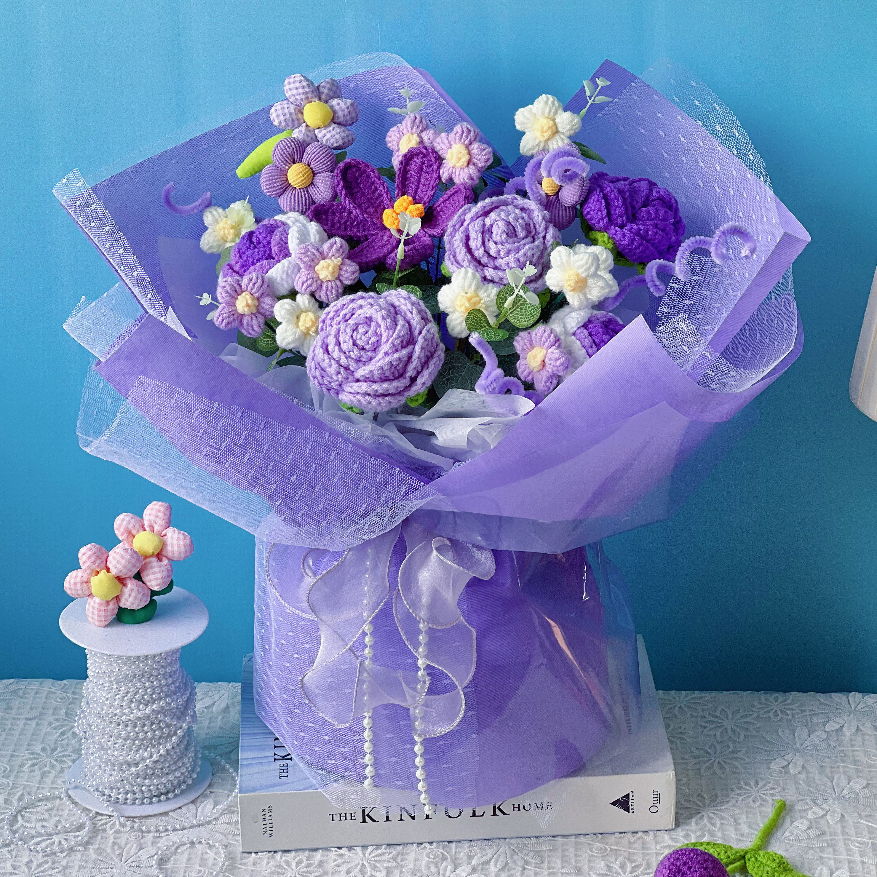 【遇见美好】手工成品毛线玫瑰郁金香创意生日礼品送女朋友同事A2