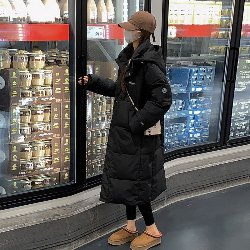 波司断码2023新款冬季黑色长款羽绒服面包服女长过膝韩版宽松加厚