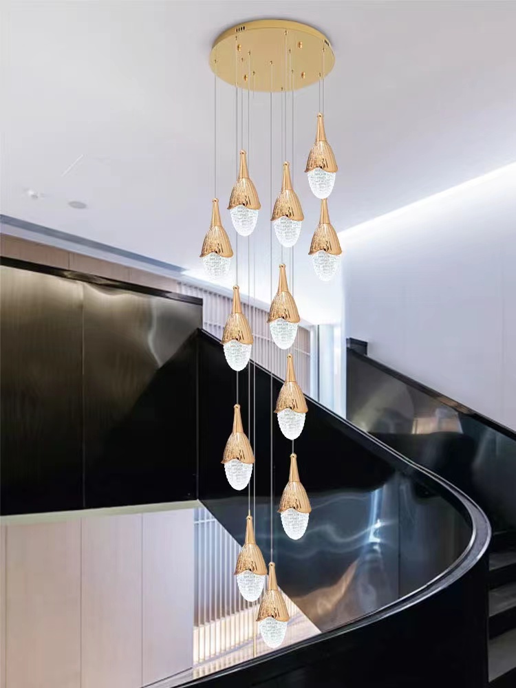 复式楼别墅楼梯吊灯简约现代轻奢挑高客厅跃层2023新款水晶长吊灯