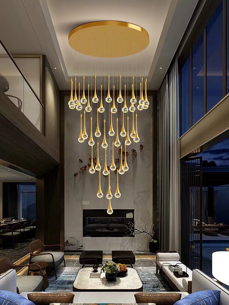 复式楼大吊灯现代简约别墅跃层客厅轻奢吊灯loft创意旋转楼梯吊灯