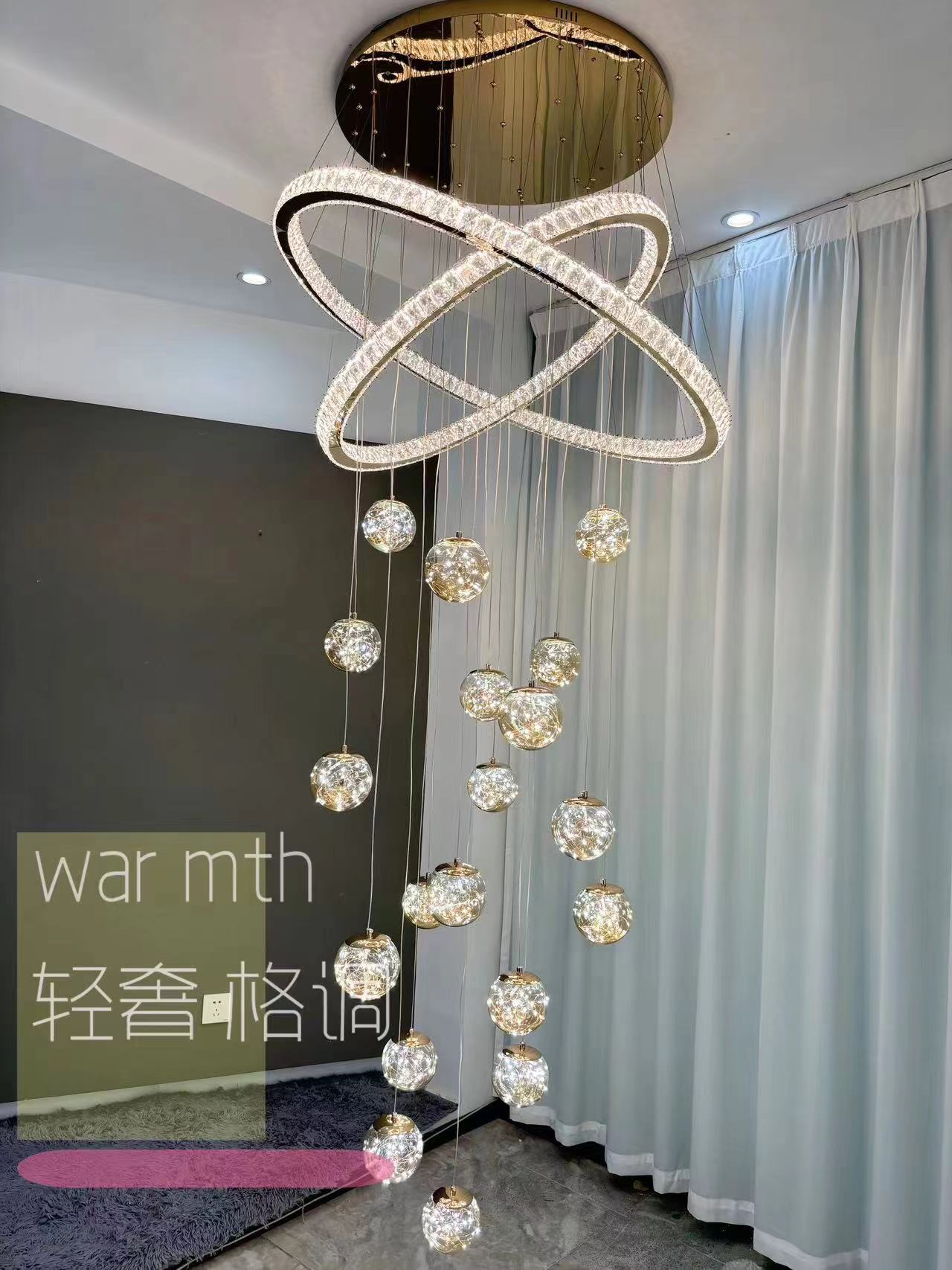 2024新款楼梯吊灯长吊灯小复式楼旋转loft轻奢水晶别墅挑高大吊灯