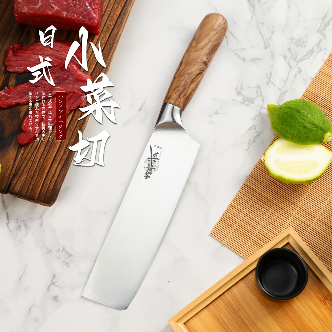 真武AUS-10日式小菜切 切肉料理刀 橄榄木手柄清仓版微瑕