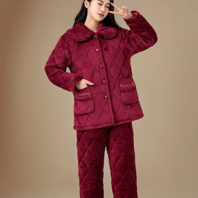 新款冬季女士家居服老少同宜加厚加绒保暖