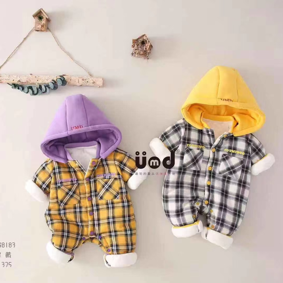 婴幼儿时尚洋气爬服宝宝连帽加厚加绒冬季