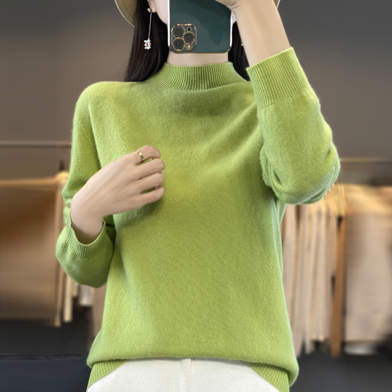 【商场同款】一线成衣100%羊毛女经典百搭款半高领纯色宽松针织内搭