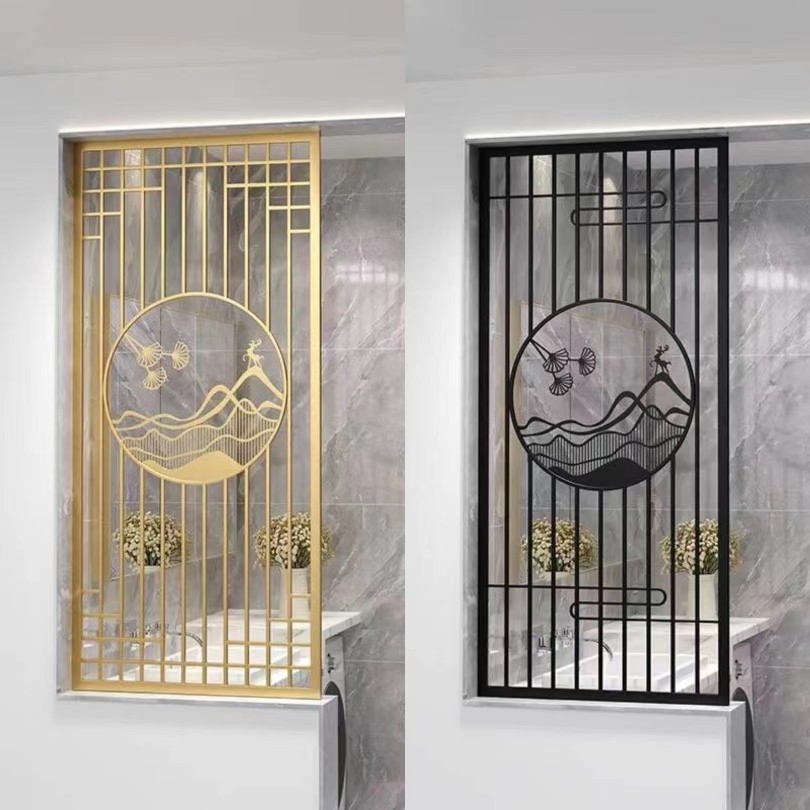 现代简约轻奢入户客厅玄关新中式屏风隔断洗漱台干区雕花镂空装饰